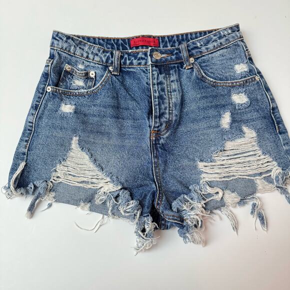 Signature8 Cotton Distressed Denim Ultra High Waisted Shorts Medium - Picture 5 of 12
